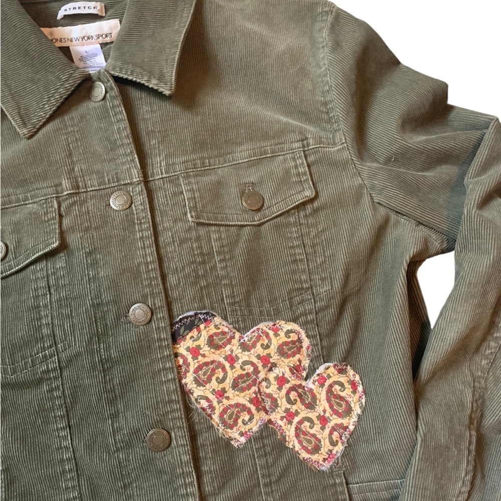 Upcycled Olive green corduroy jacket by Jones New York size L - Picture 3 of 4